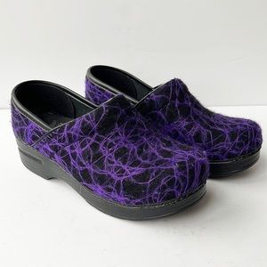 Dansko Felt Purple String Clogs